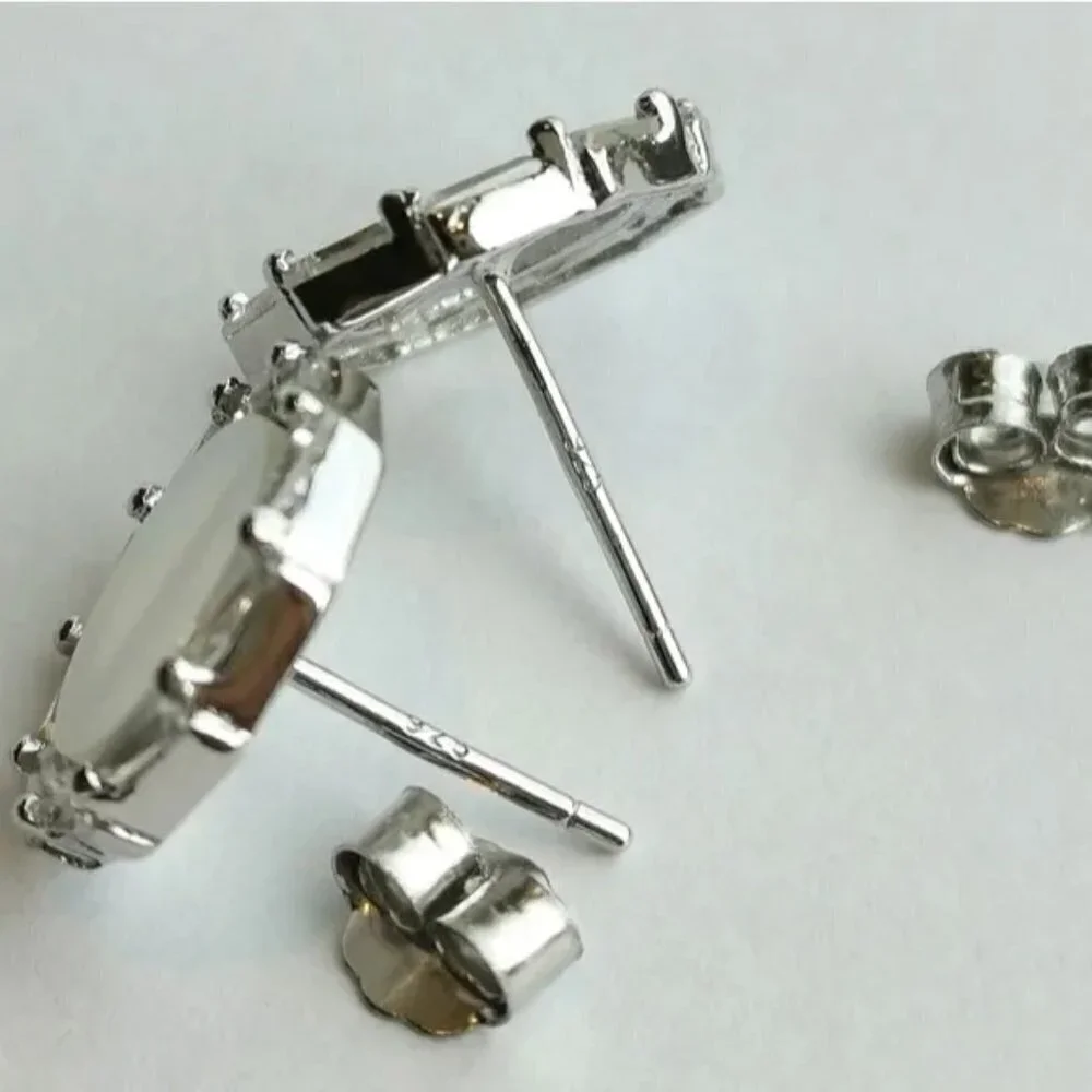 MOTHER of pearl earrings Baguette CZ in Sterling Silver